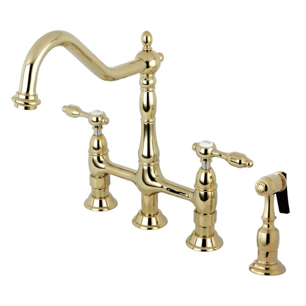 KS1272TALBS Tudor Bridge Kitchen Faucet W/ Brass Sprayer, Brass